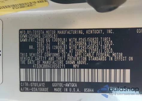 2012 Toyota Venza Limited V6 from USA, damaged, VIN 4T3ZK3BB6CU050211